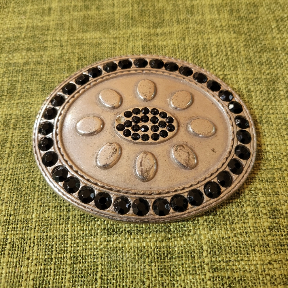 Silver Tone And Black Rhinestone Belt Buckle